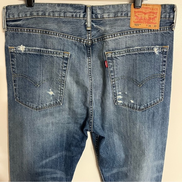 Levi's 522 Red Tab Distressed Straight Leg Med Wash Mid Rise Denim Jeans 36X30 - Picture 12 of 13